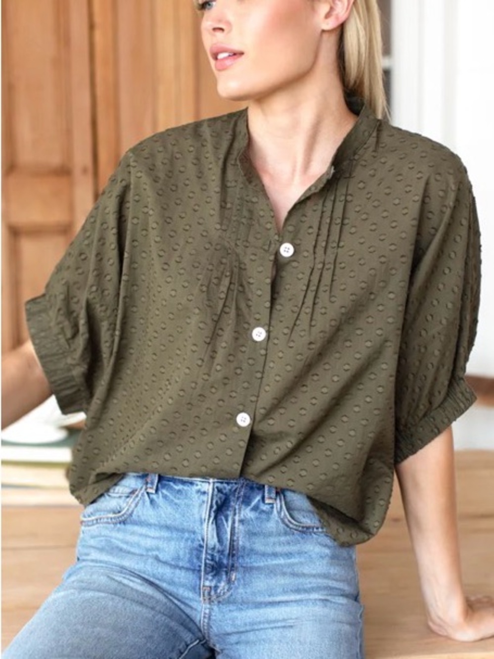Emerson Fry Olive Eyelet Button-Down Shirt
